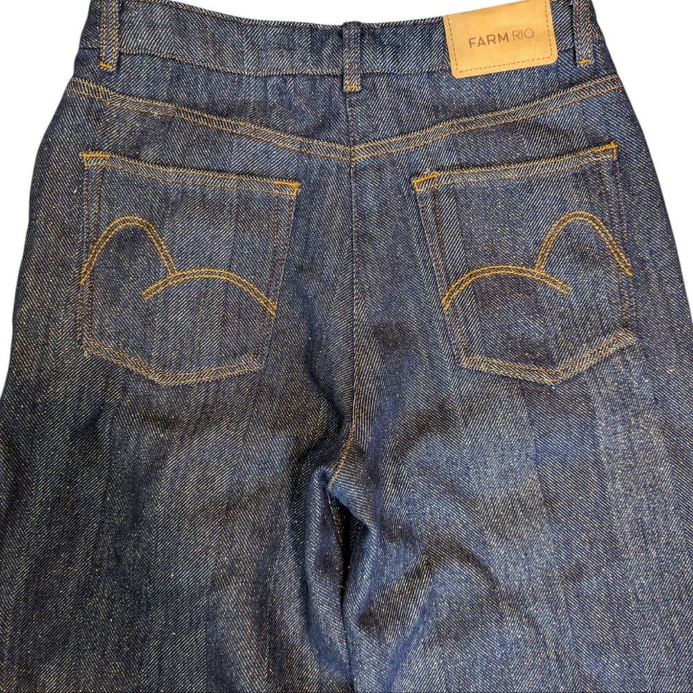 Farm Rio Denim Shine High Waist Cuffed Wide Leg Jeans...Size 28 - Picture 10 of 13